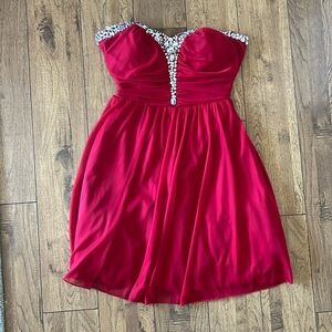 Xtraordinary red strapless dress with gems elegant formal dress